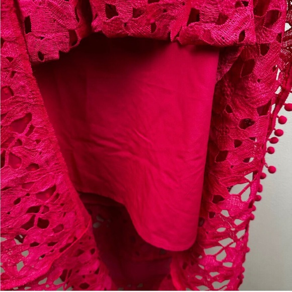 Boston Proper Maxi Dress Mixed Media Lace Pom Pom Sleeveless Hot Pink Size L - Picture 5 of 15